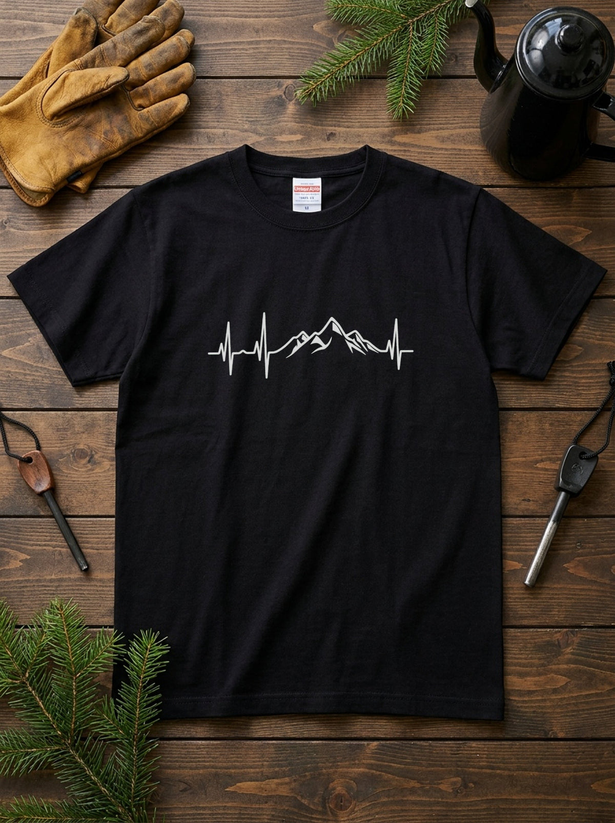 ミニマリスト 山の脈拍（パルス）Tシャツ - アウトドア ハイキング 登山家 バックパッカー 半袖