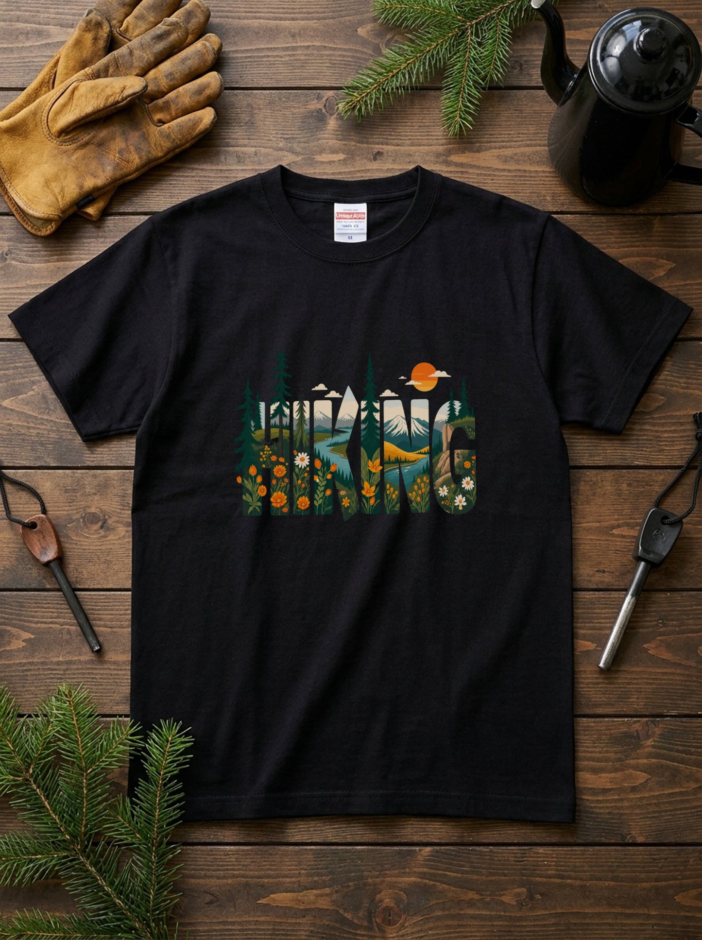ハイキングシャツ：マウンテン・アドベンチャー・グラフィックTシャツ