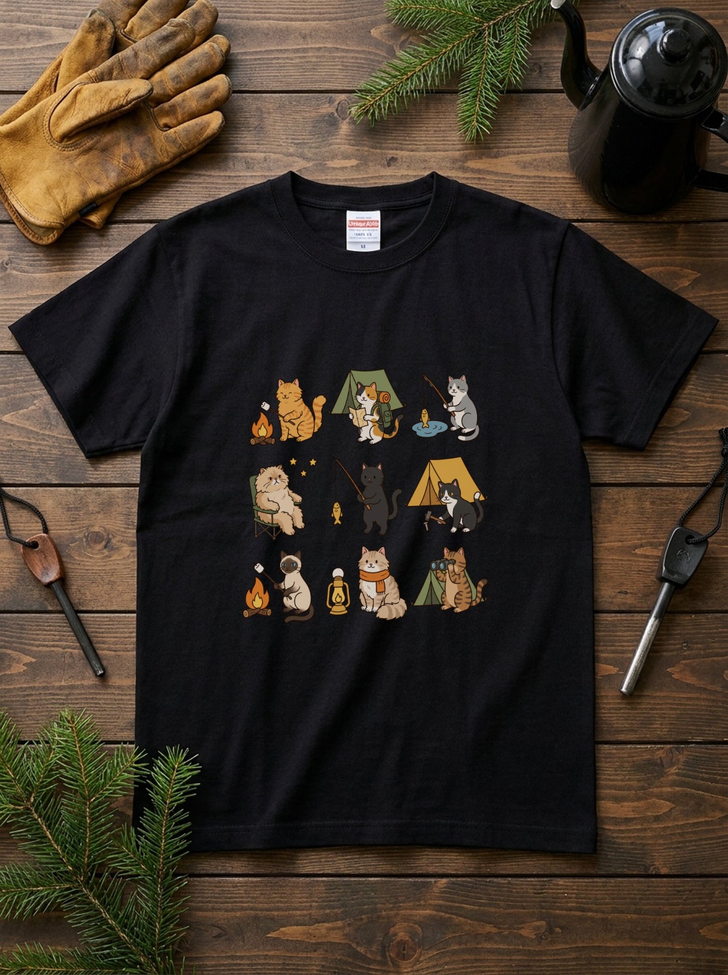 猫好きキャンパーのためのかわいいTシャツ