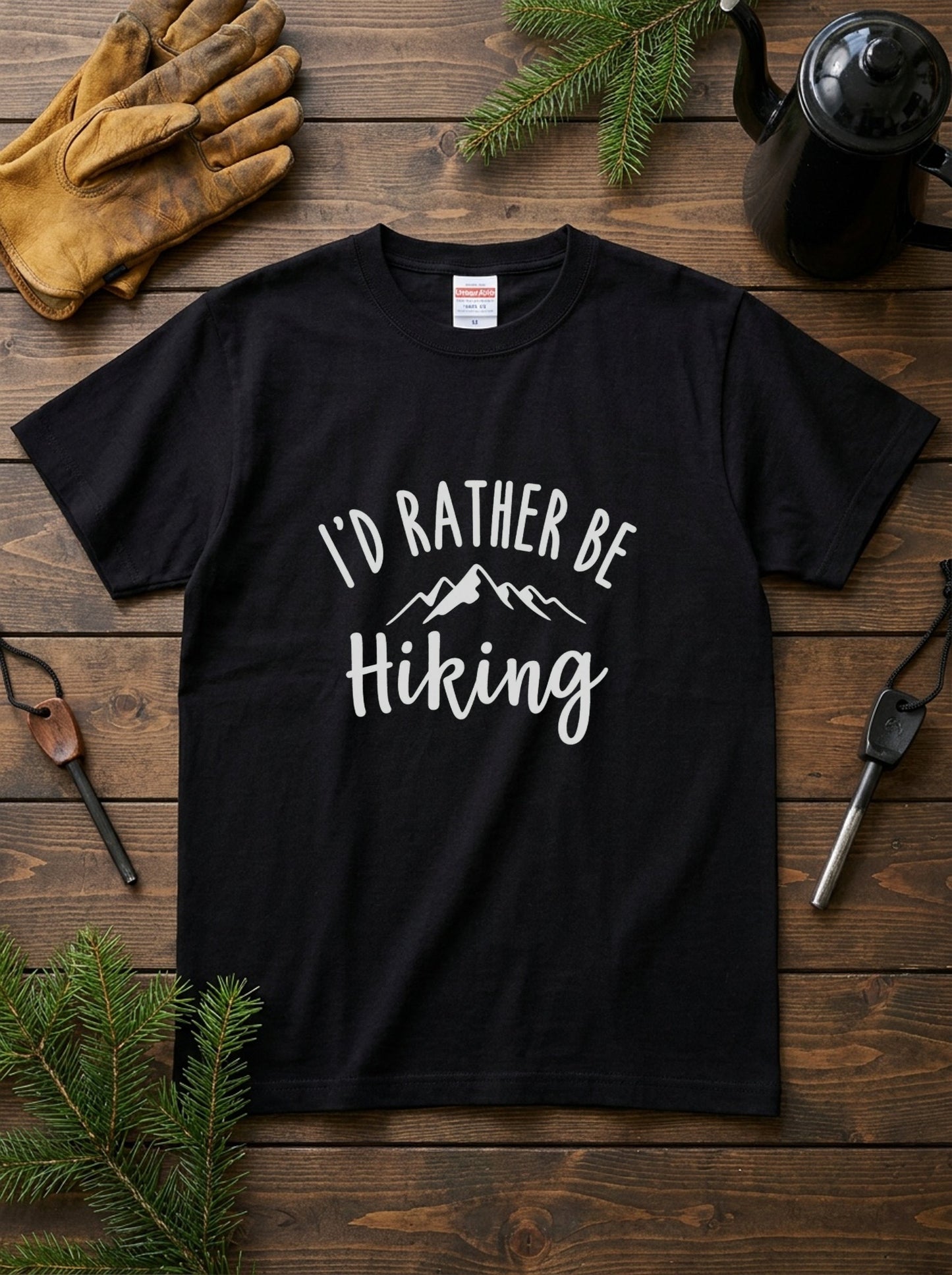 「I'd rather be hiking」山 Tシャツ - ミニマル マウンテン グラフィックTシャツ アウトドア 登山 キャンプ 服