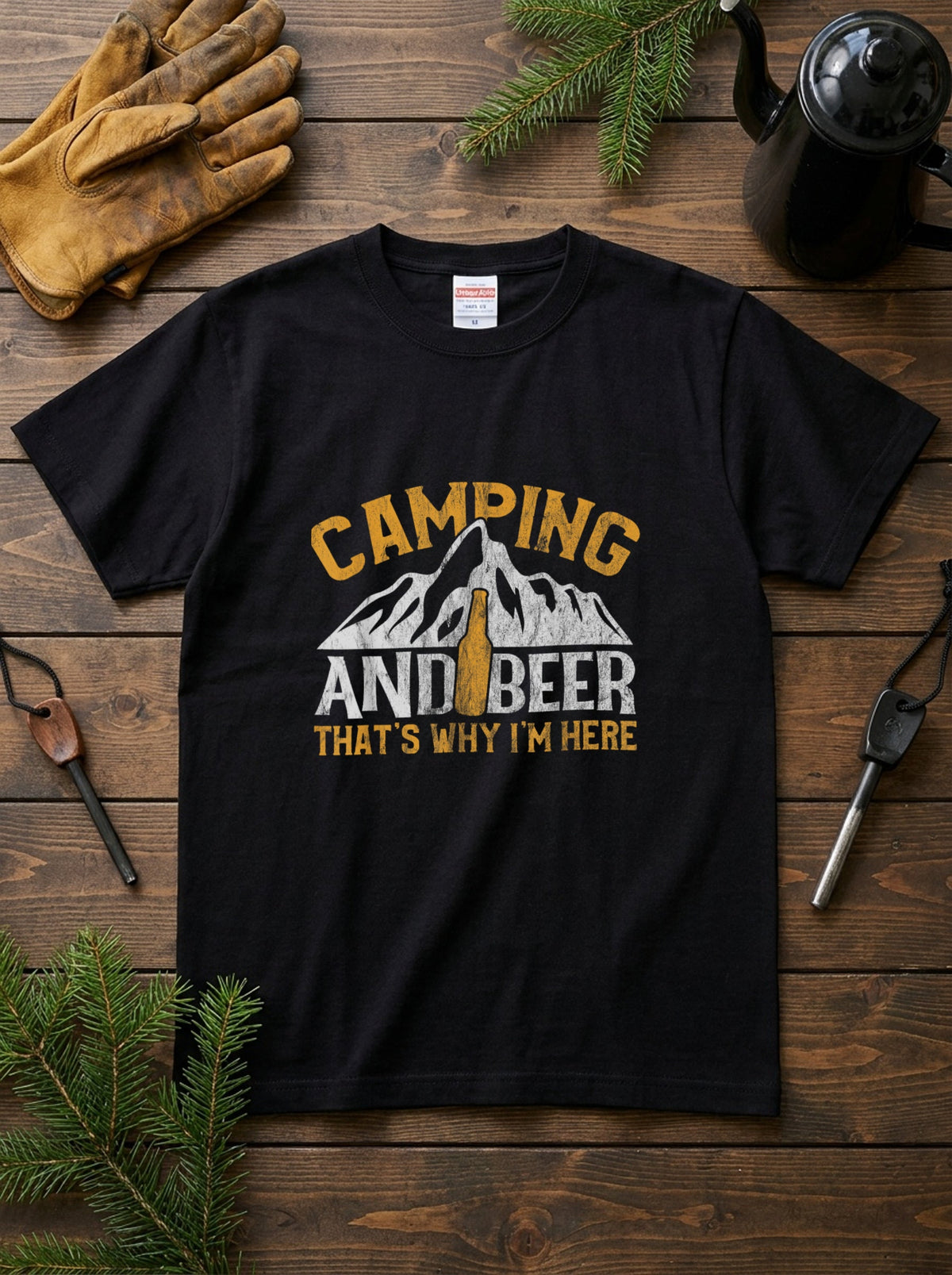 「CAMPING AND BEER」山とビール ヴィンテージ Tシャツ - キャンプ 服 | CAMPMODE