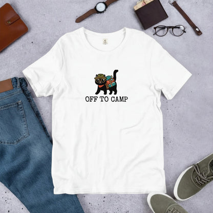 リュック猫「OFF TO CAMP」Tシャツ | かわいい 猫好き キャンプ ウェア