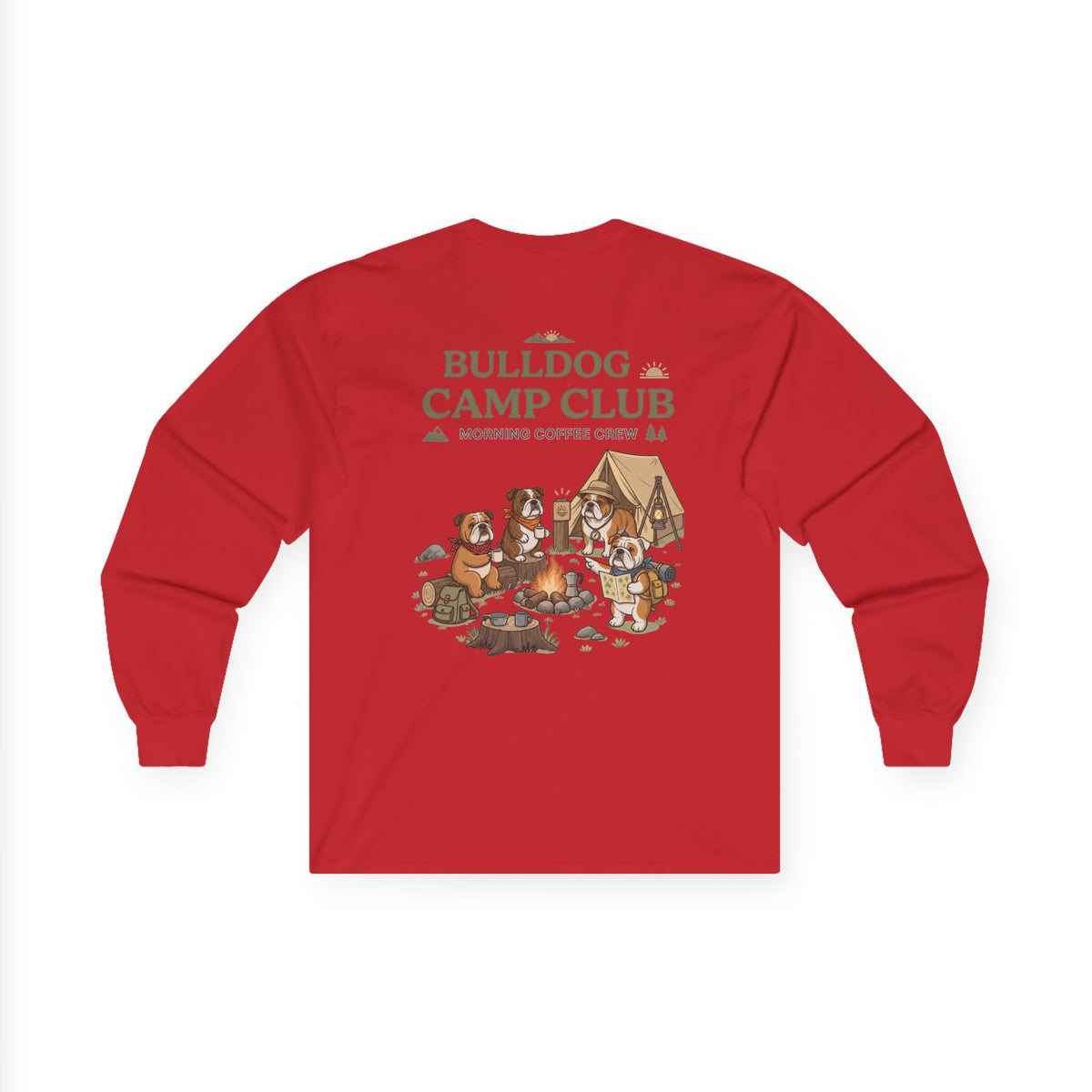 Bulldog Camp Club Campfire Coffee Back Print Long Sleeve T-Shirt