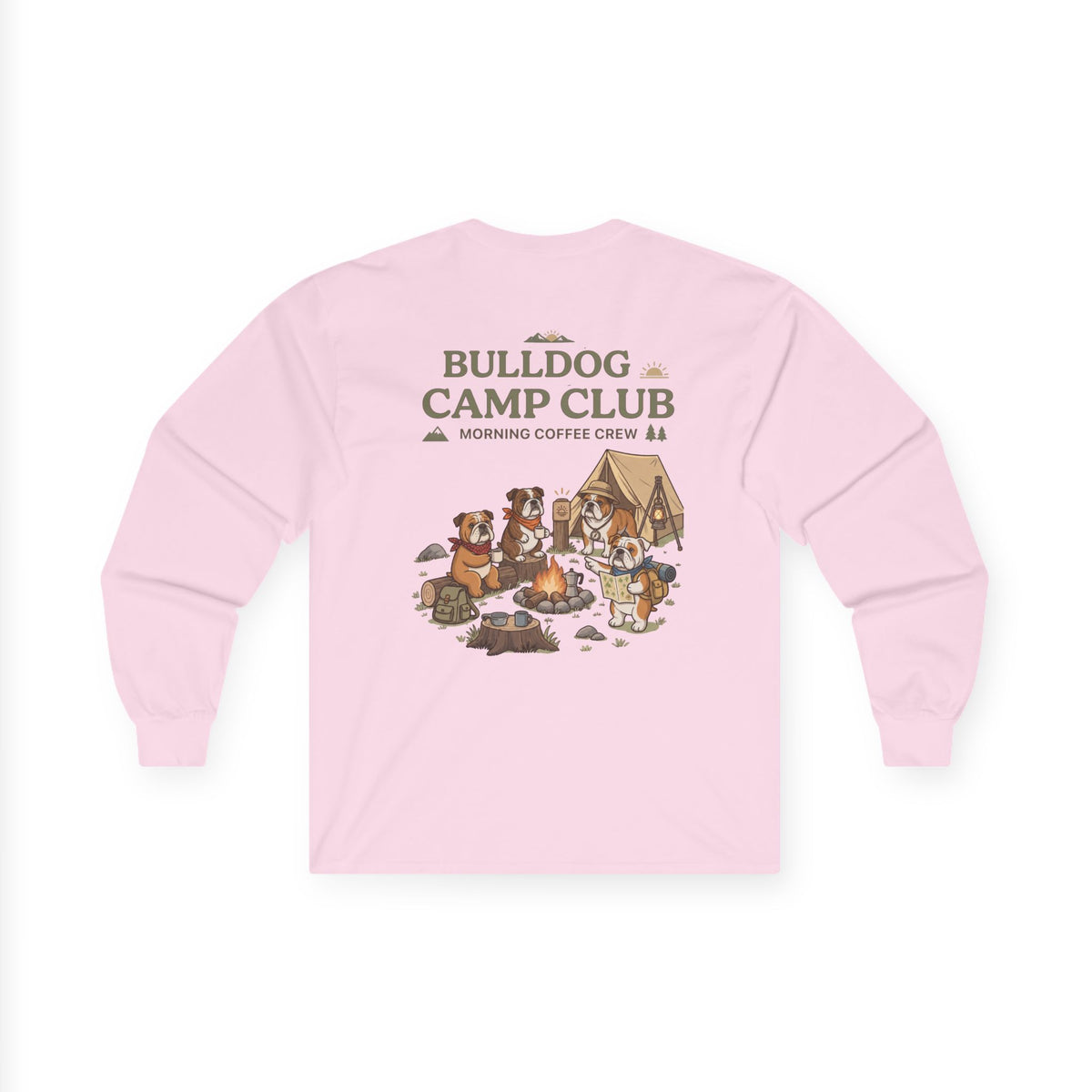 Bulldog Camp Club Campfire Coffee Back Print Long Sleeve T-Shirt