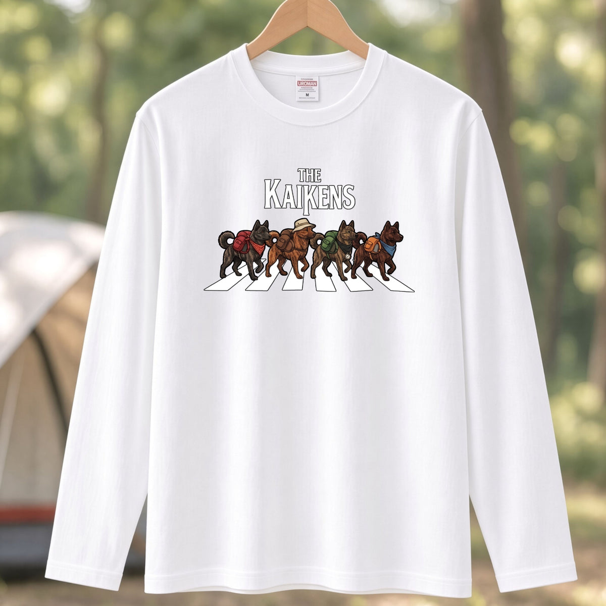 THE KAIKENS 甲斐犬散歩デザイン ブラック長袖Tシャツ