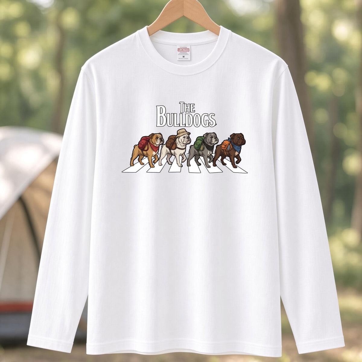 THE BULLDOGS ブルドッグ散歩デザイン ブラック長袖Tシャツ