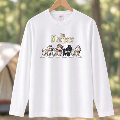 THE MALTESES マルチーズ散歩デザイン ブラック長袖Tシャツ