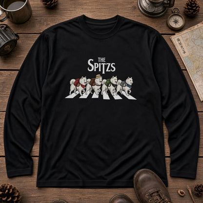 THE SPITZS 日本スピッツ散歩デザイン ブラック長袖Tシャツ