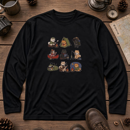 POMERANIAN CAMP | 手描き風 ポメラニアン キャンプギア かわいい グラフィック 長袖Tシャツ【犬雑貨・秋キャンプ・ルームウェア・ギフトに最適】
