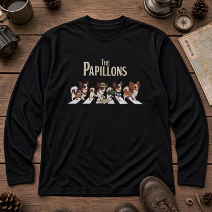 THE PAPILLONS パピヨン散歩デザイン ブラック長袖Tシャツ