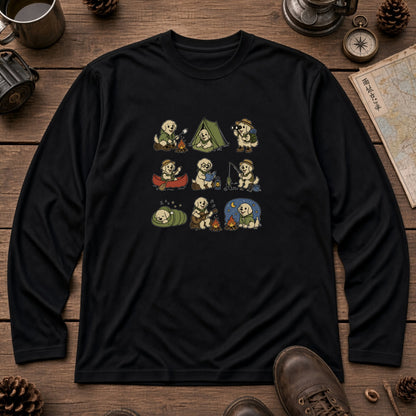 GOLDEN CAMP | 手描き風 ゴールデンレトリバー キャンプギア かわいい グラフィック 長袖Tシャツ【犬雑貨・秋キャンプ・ルームウェア・ギフトに最適】