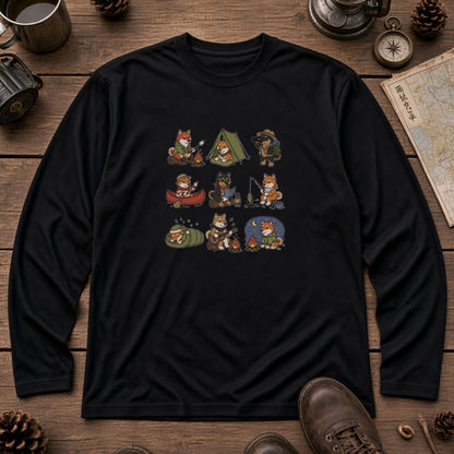 SHIBA CAMP | 手描き風 柴犬 キャンプギア かわいい グラフィック 長袖Tシャツ【和犬雑貨・秋キャンプ・アウトドア・ギフトに最適】