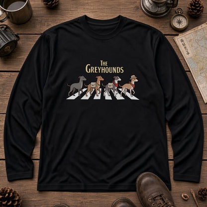 THE GREYHOUNDS グレイハウンド散歩デザイン ブラック長袖Tシャツ