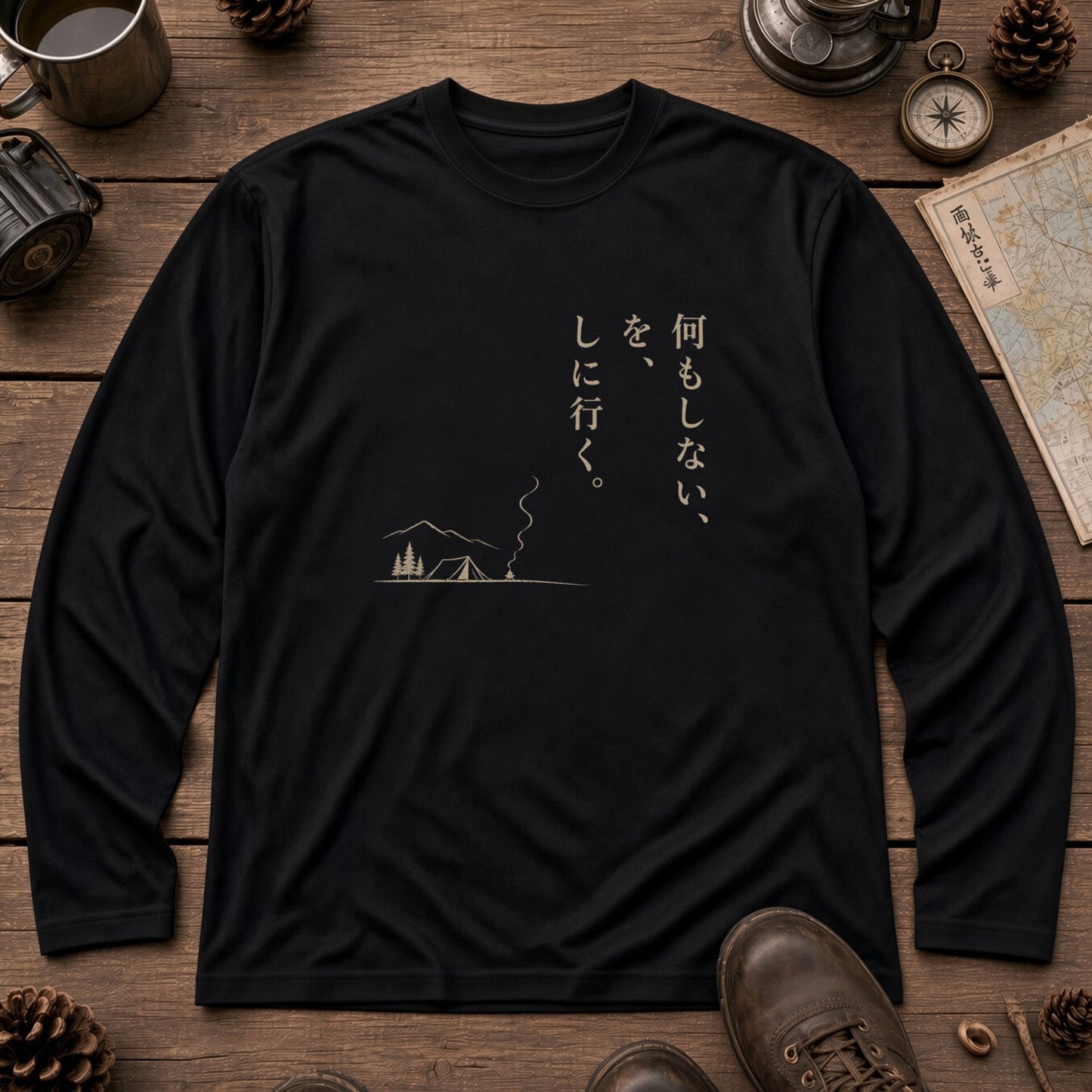 何もしない、をしに行く。 ミニマル キャンプ長袖Tシャツ