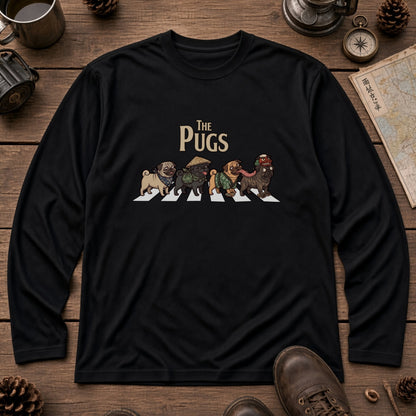 THE PUGS パグ散歩デザイン ブラック長袖Tシャツ