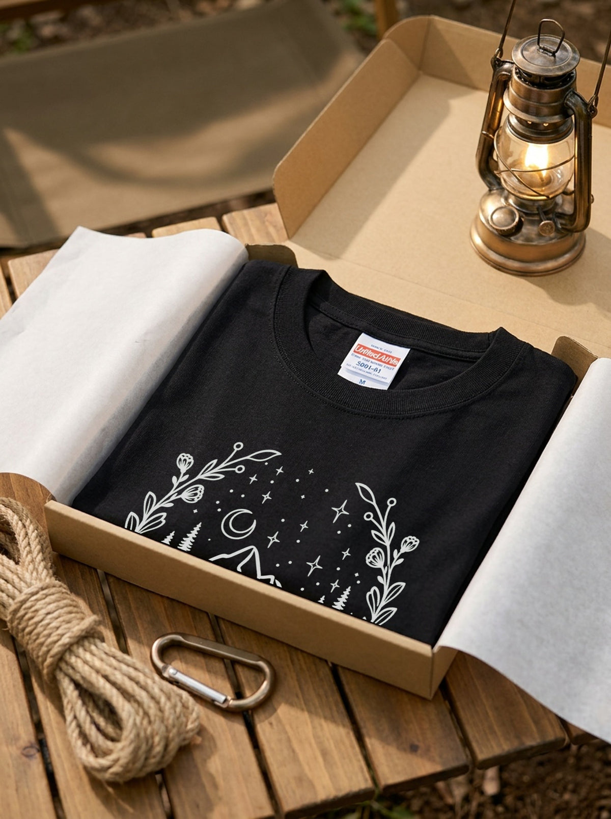 ミニマリスト 夜の山脈 グラフィックTシャツ - ボヘミアン 花柄 ナチュラルテイスト アウトドア レディース