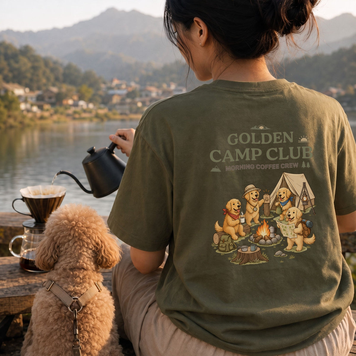 Golden Retriever Camp Club Morning Coffee Crew Back Print T-Shirt - CampModeGear - Product image 6