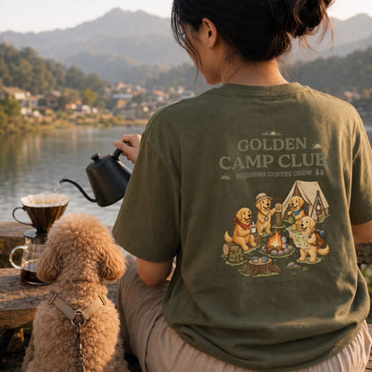 Golden Retriever Camp Club Morning Coffee Crew Back Print T-Shirt - CampModeGear - Product image 6