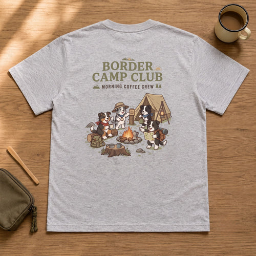 Border Collie Camp Club Campfire Coffee T-Shirt