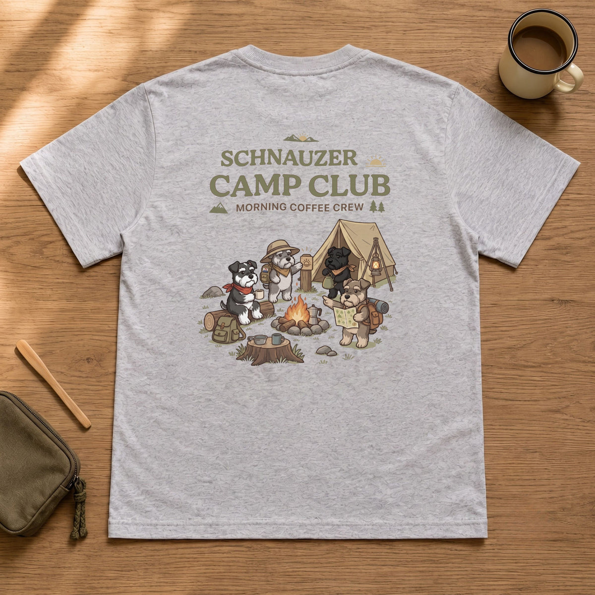 Schnauzer Camp Club Morning Coffee Crew Back Print T-Shirt - CampModeGear - Product image 2