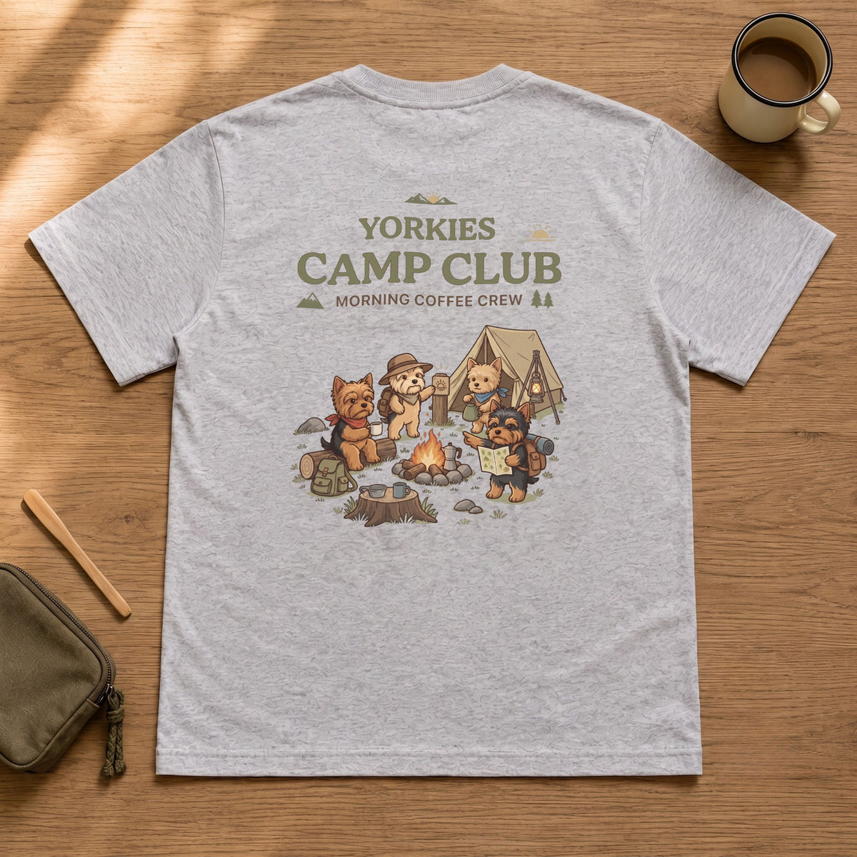 Yorkshire Terrier Camp Club Morning Coffee Crew Back Print T-Shirt - CampModeGear - Product image 2