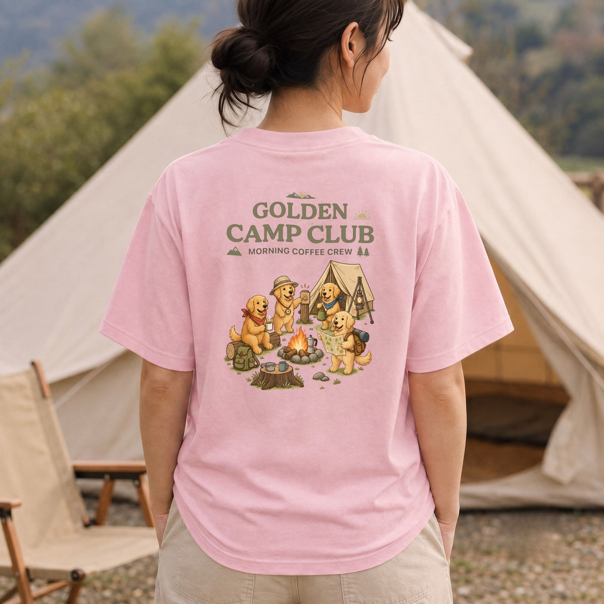 Golden Retriever Camp Club Morning Coffee Crew Back Print T-Shirt - CampModeGear - Product image 5