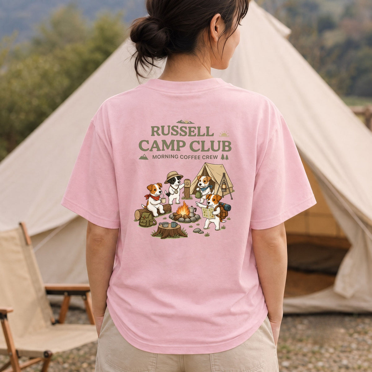 Jack Russell Terrier Camp Club Morning Coffee Crew Back Print T-Shirt - CampModeGear - Product image 5