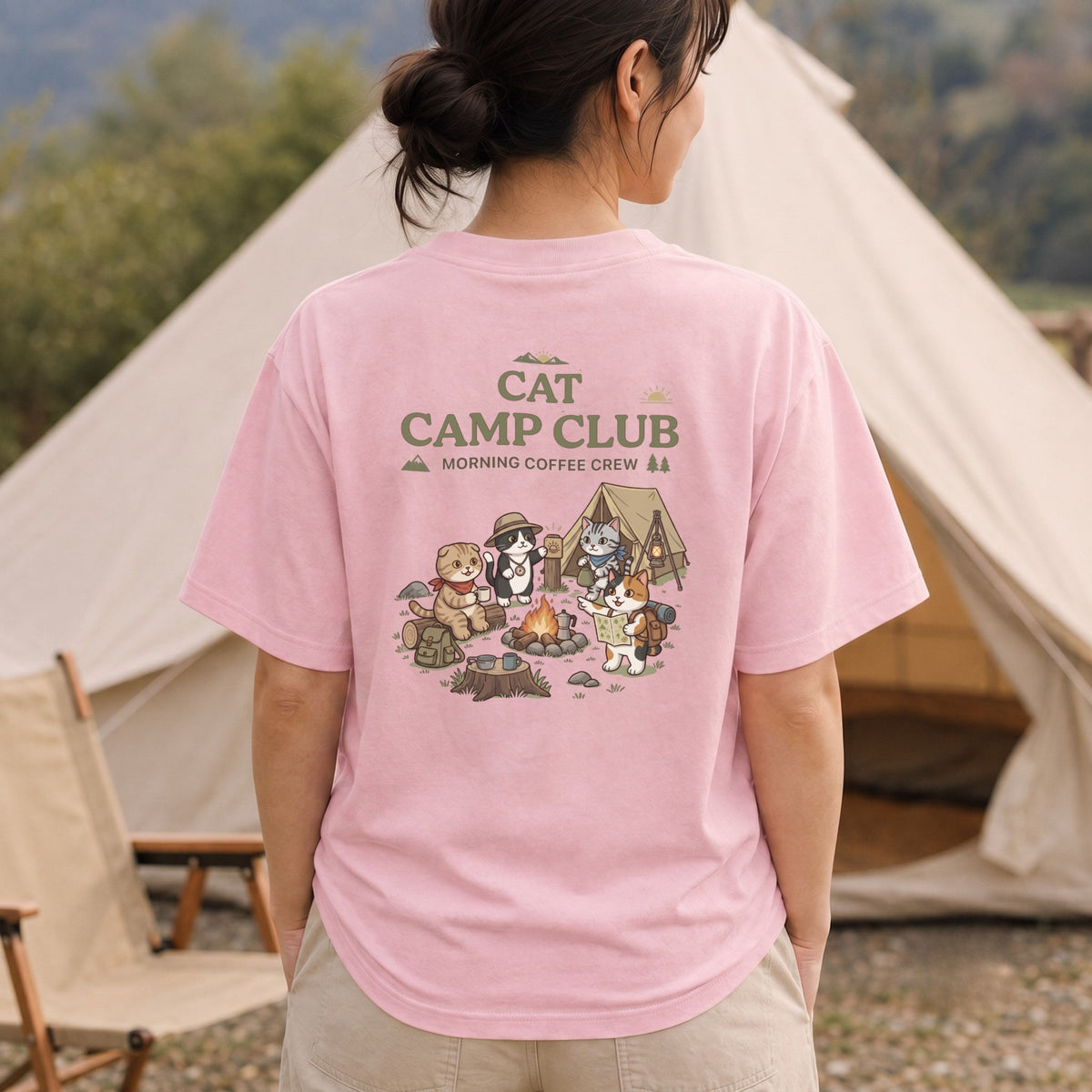 Cat Camp Club Morning Coffee Crew Back Print T-Shirt - CampModeGear - Product image 5