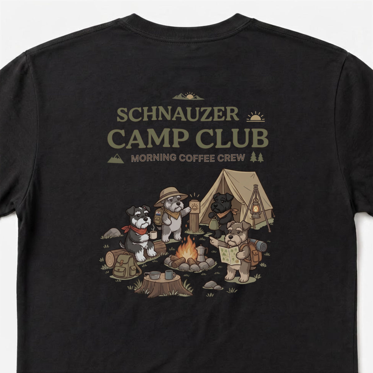 Schnauzer Camp Club Morning Coffee Crew Back Print T-Shirt - CampModeGear - Product image 3