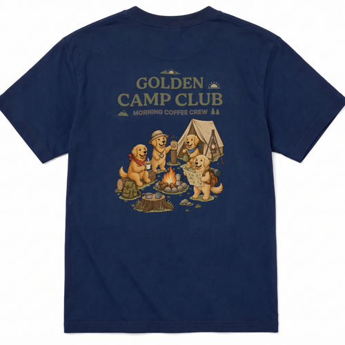 Golden Retriever Camp Club Morning Coffee Crew Back Print T-Shirt - CampModeGear - Product image 1