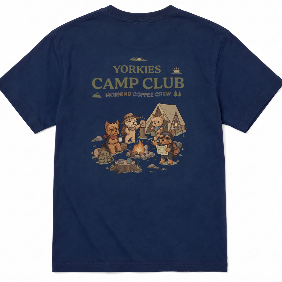 Yorkshire Terrier Camp Club Morning Coffee Crew Back Print T-Shirt - CampModeGear - Product image 6