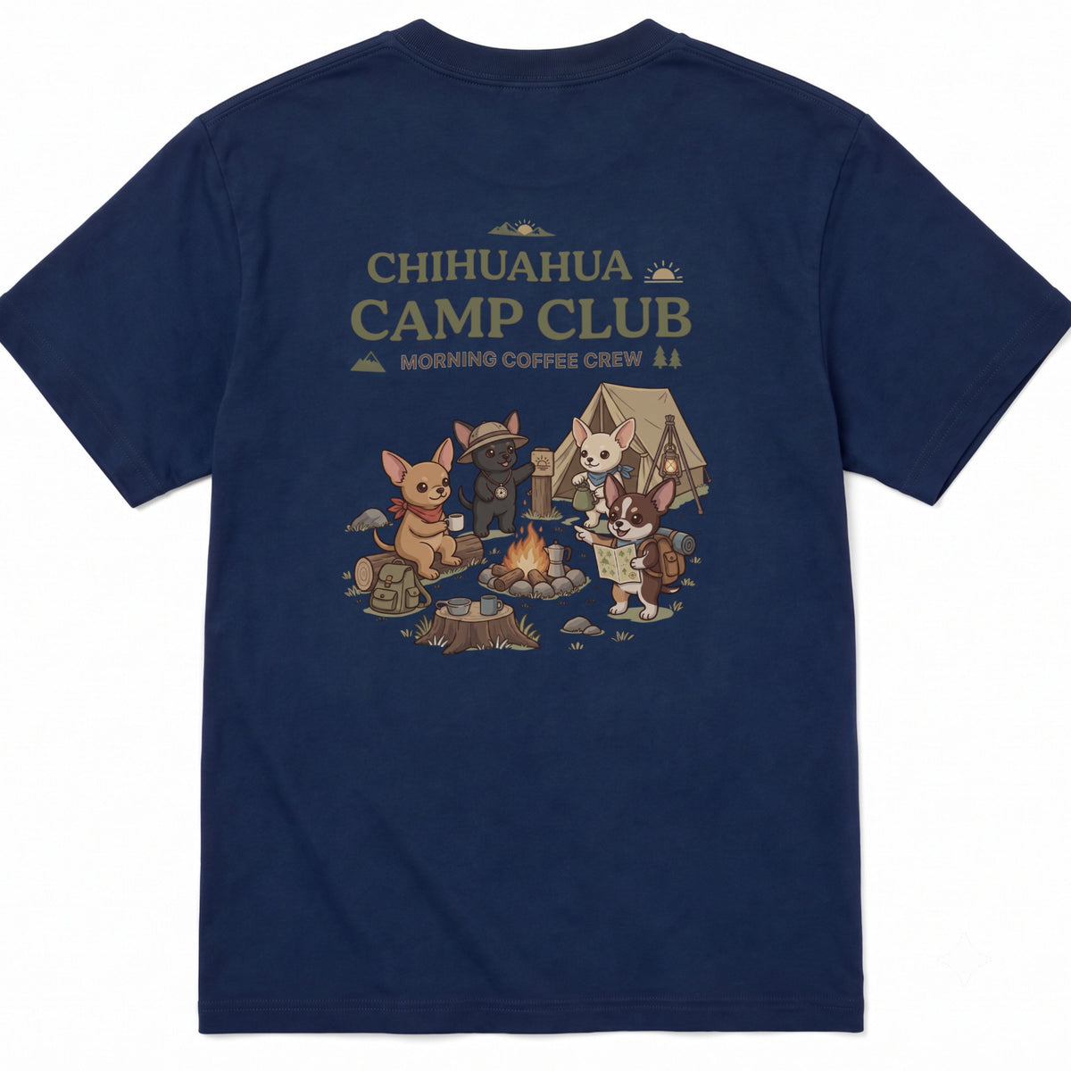 Chihuahua Camp Club Morning Coffee Crew Back Print T-Shirt - CampModeGear - Product image 6