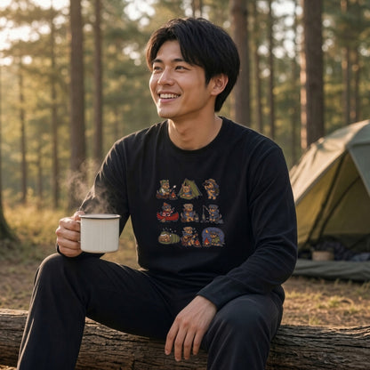 YORKIE CAMP | 手描き風 ヨーキー キャンプギア かわいい グラフィック 長袖Tシャツ【犬雑貨・秋キャンプ・ルームウェア・ギフトに最適】