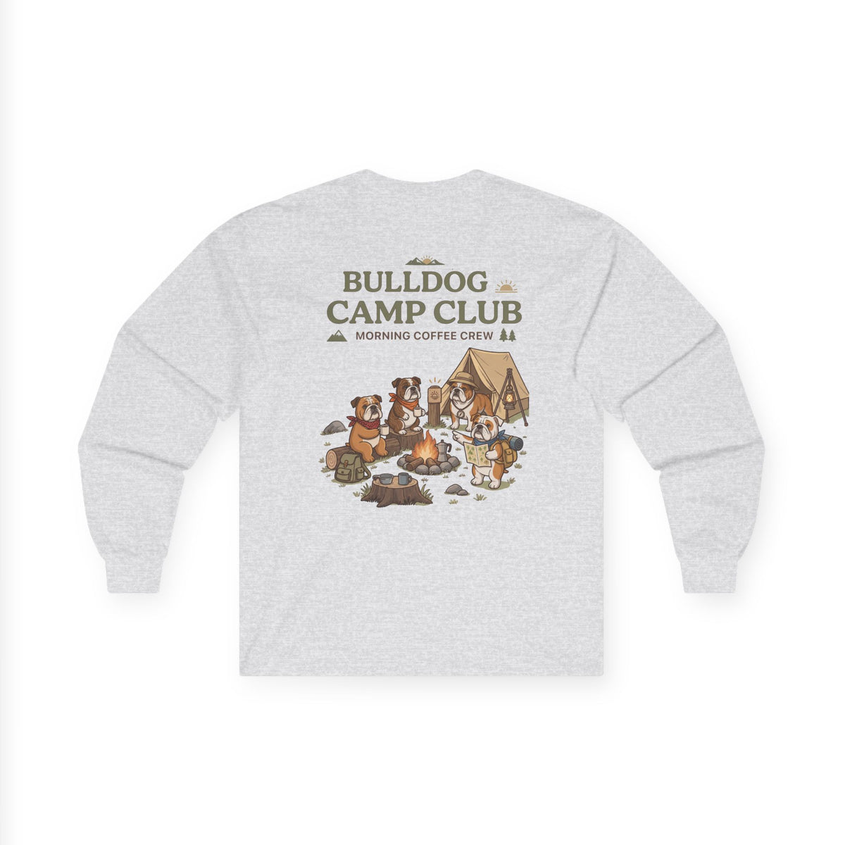 Bulldog Camp Club Campfire Coffee Back Print Long Sleeve T-Shirt