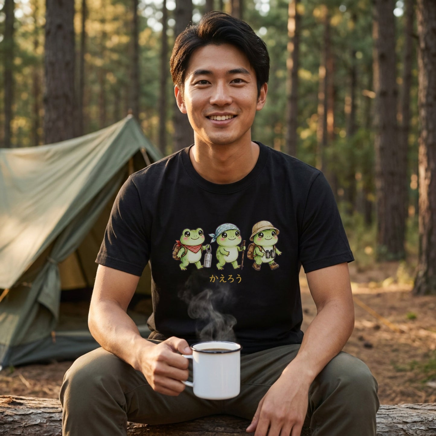 【ハイキング蛙】「かえろう」文字入りアウトドアTシャツ | CAMPMODE