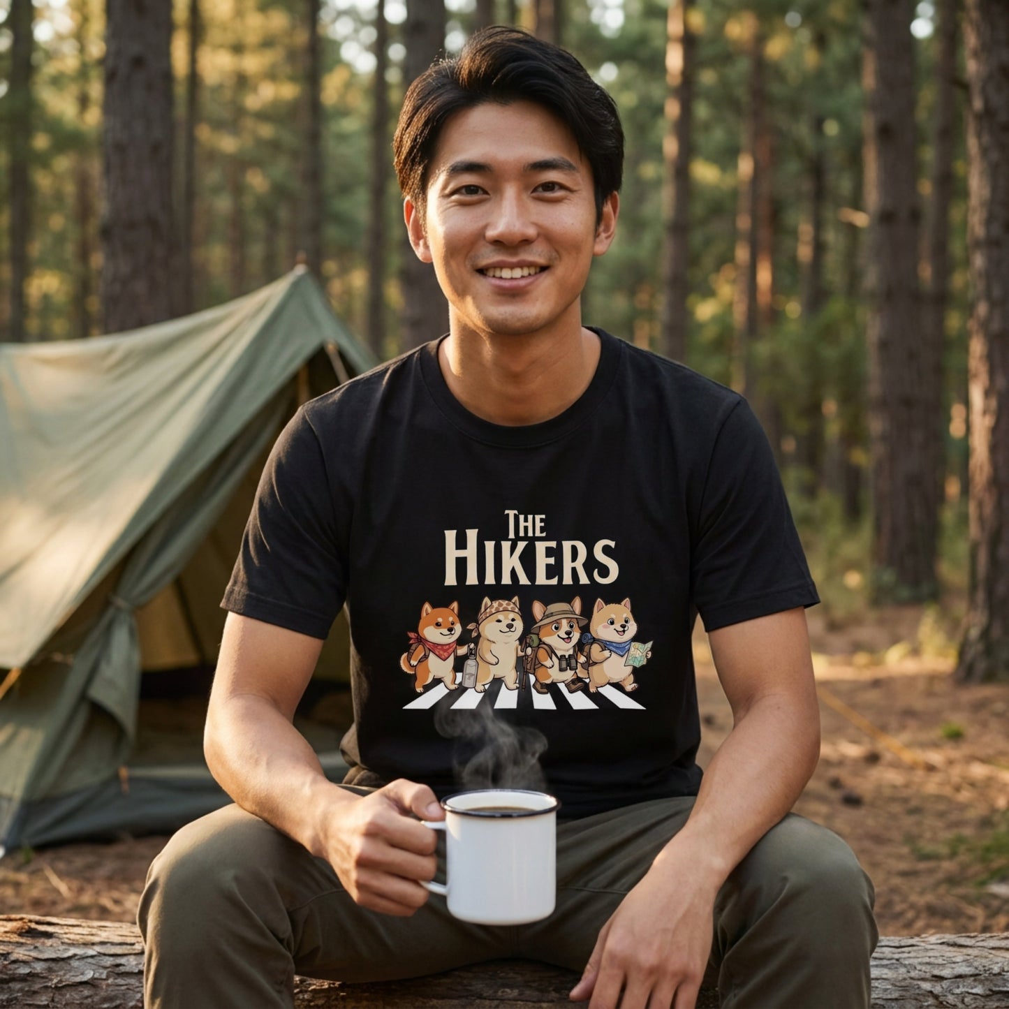 THE HIKERS DOGS | 横断歩道 ゆるかわ 柴犬 キャンプ パロディTシャツ【犬好き・愛犬家・アウトドア・ギフトに最適】