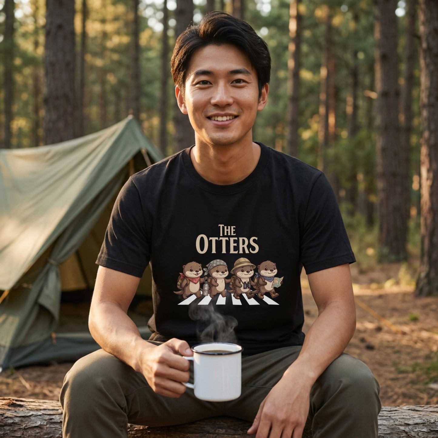 THE OTTERS | 横断歩道 ゆるかわ カワウソ キャンプ パロディTシャツ【カワウソ好き・アウトドア・ギフトに最適】
