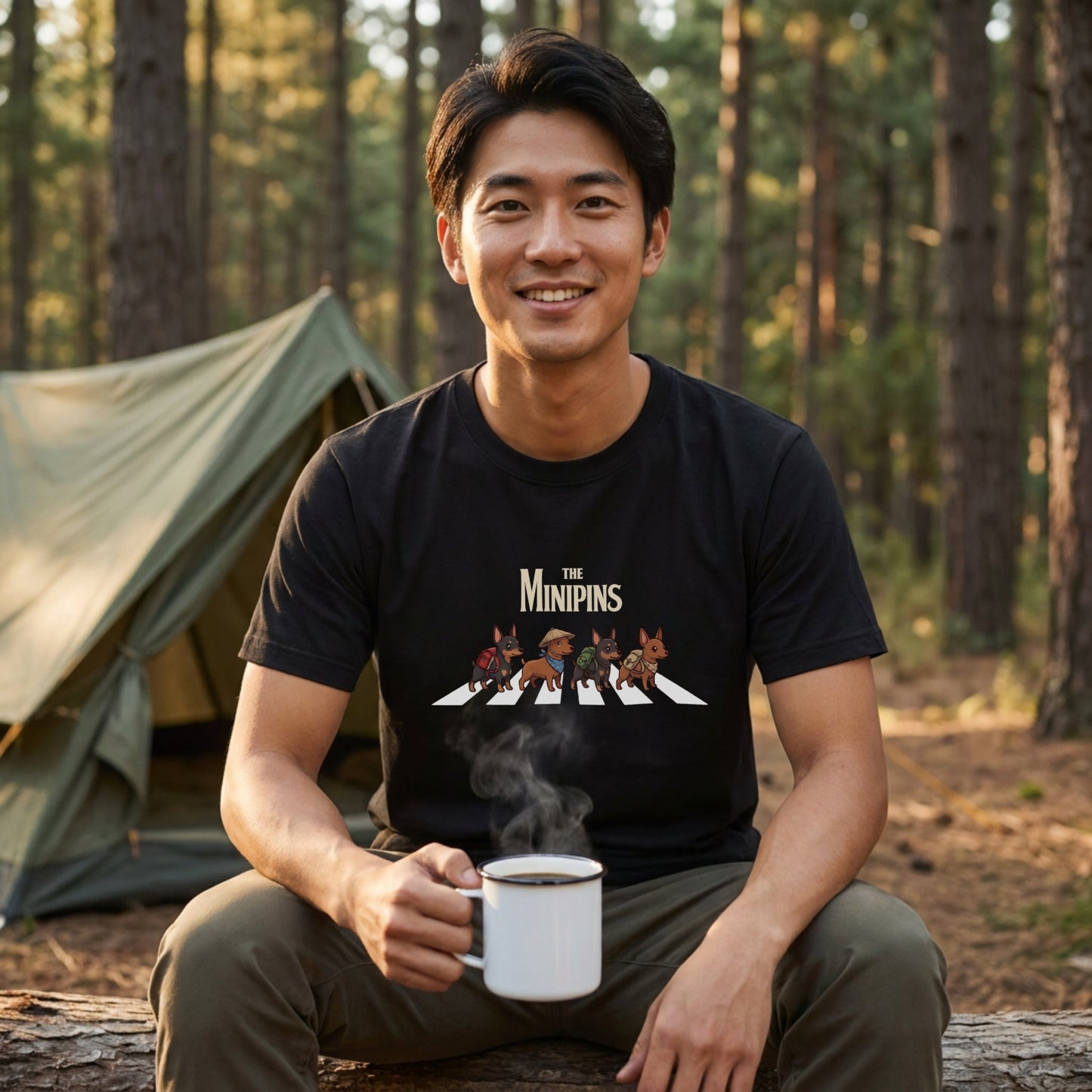 THE MINIPINS 横断歩道 キャンプ ゆるかわ Tシャツ 【犬好き・愛犬家・アウトドア・ギフトに最適】