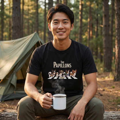 THE PAPILLONS 横断歩道 キャンプ ゆるかわ Tシャツ 【犬好き・愛犬家・アウトドア・ギフトに最適】