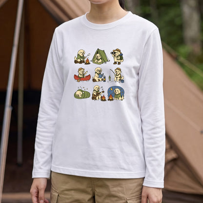 GOLDEN CAMP | 手描き風 ゴールデンレトリバー キャンプギア かわいい グラフィック 長袖Tシャツ【犬雑貨・秋キャンプ・ルームウェア・ギフトに最適】