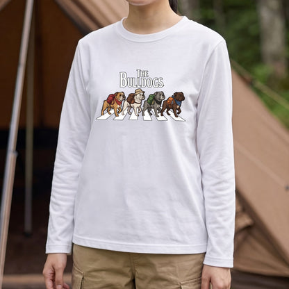 THE BULLDOGS ブルドッグ散歩デザイン ブラック長袖Tシャツ
