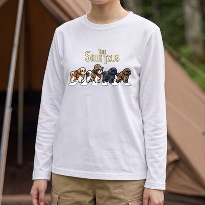 THE SHIH TZUS シーズー散歩デザイン ブラック長袖Tシャツ