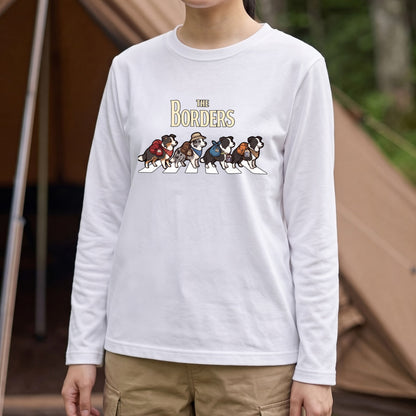 THE BORDERS ボーダーコリー散歩デザイン ブラック長袖Tシャツ