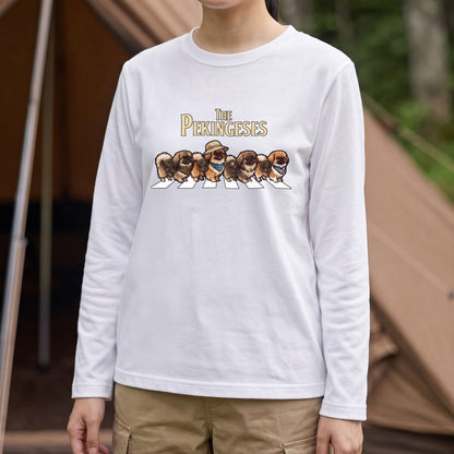 THE PEKINGESES ペキニーズ散歩デザイン ブラック長袖Tシャツ