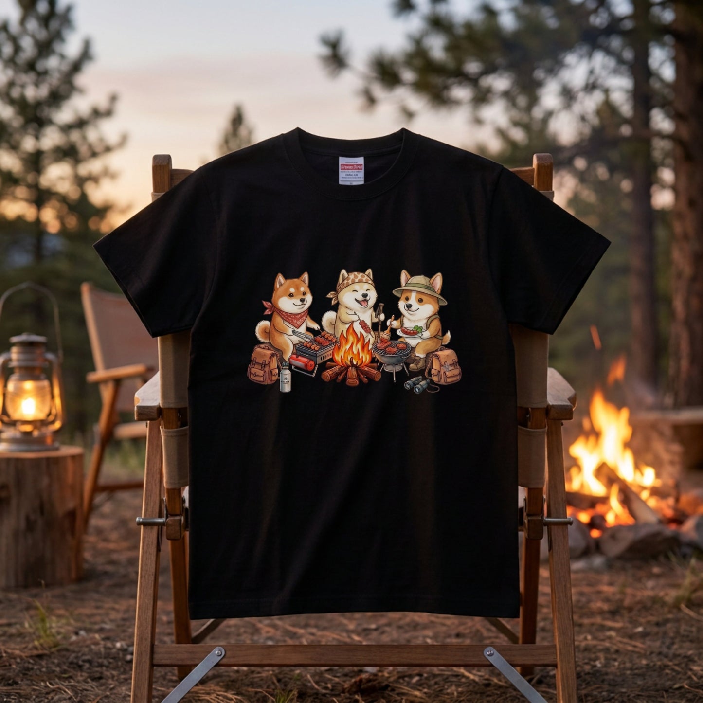 【柴犬・キャンプ＆BBQ】おしゃれな白Tシャツ | CAMPMODE