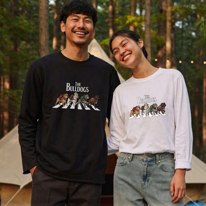 THE BULLDOGS ブルドッグ散歩デザイン ブラック長袖Tシャツ