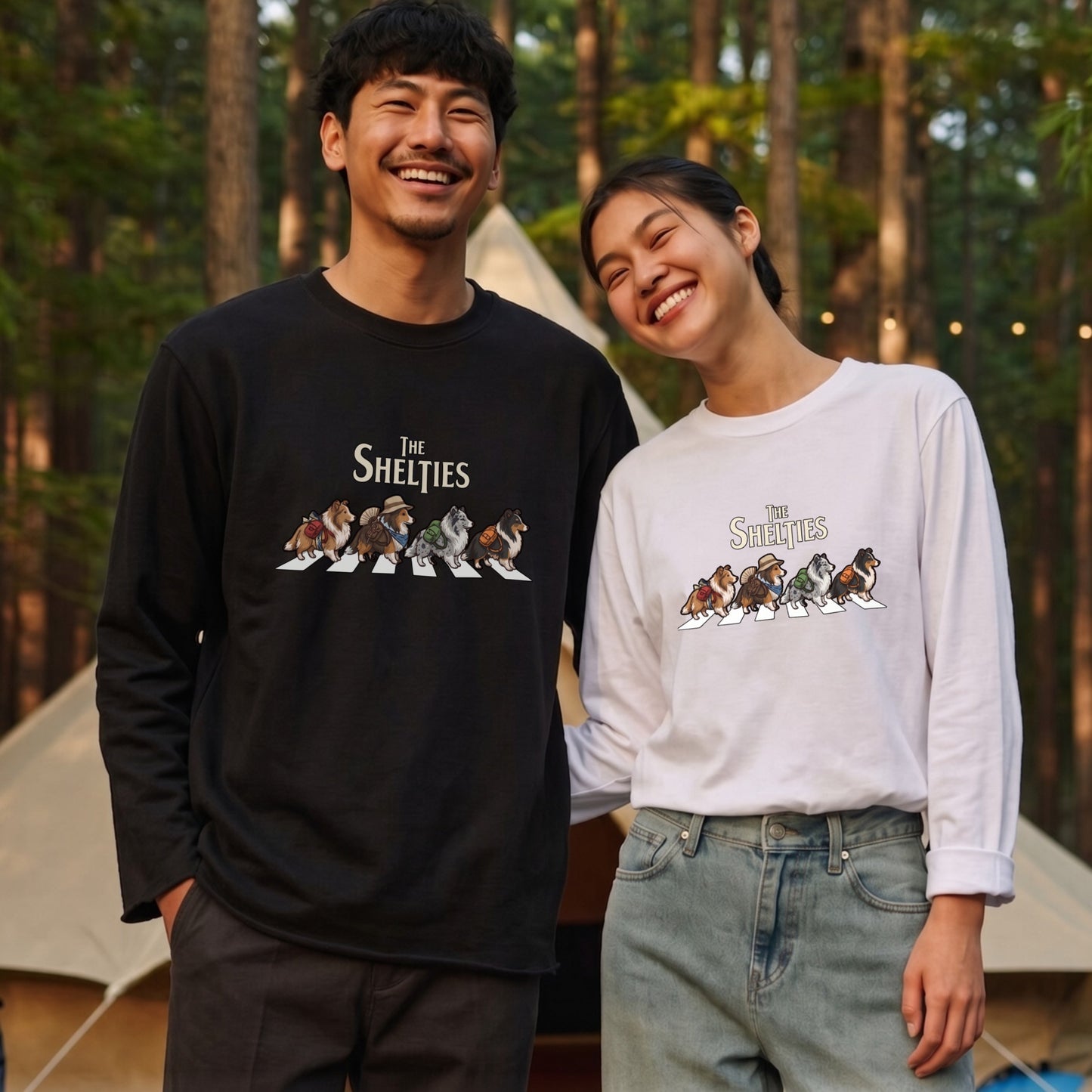 THE SHELTIES シェルティ散歩デザイン ブラック長袖Tシャツ