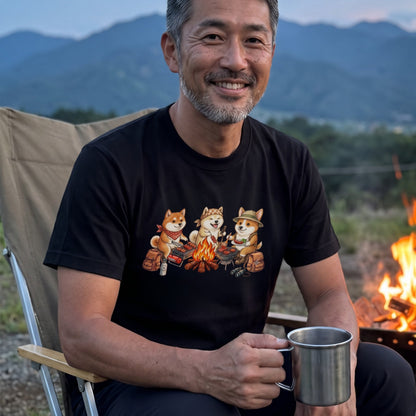 【柴犬・キャンプ＆BBQ】おしゃれな白Tシャツ | CAMPMODE
