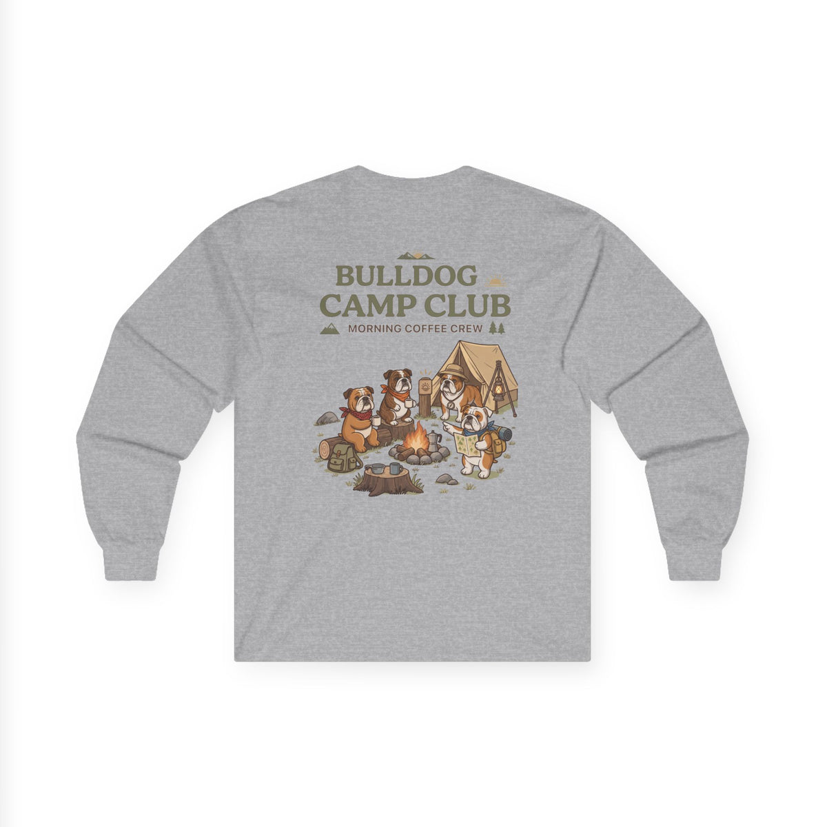Bulldog Camp Club Campfire Coffee Back Print Long Sleeve T-Shirt