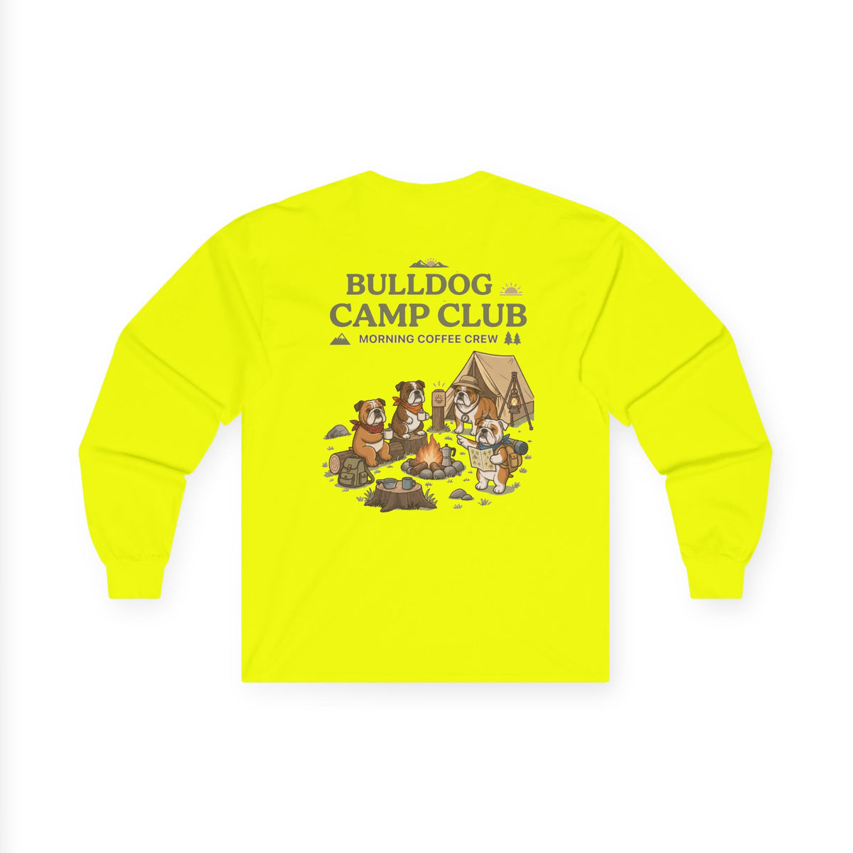 Bulldog Camp Club Campfire Coffee Back Print Long Sleeve T-Shirt